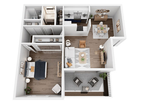 Floor plan for 1 bed, 1 bath, 738 sqft